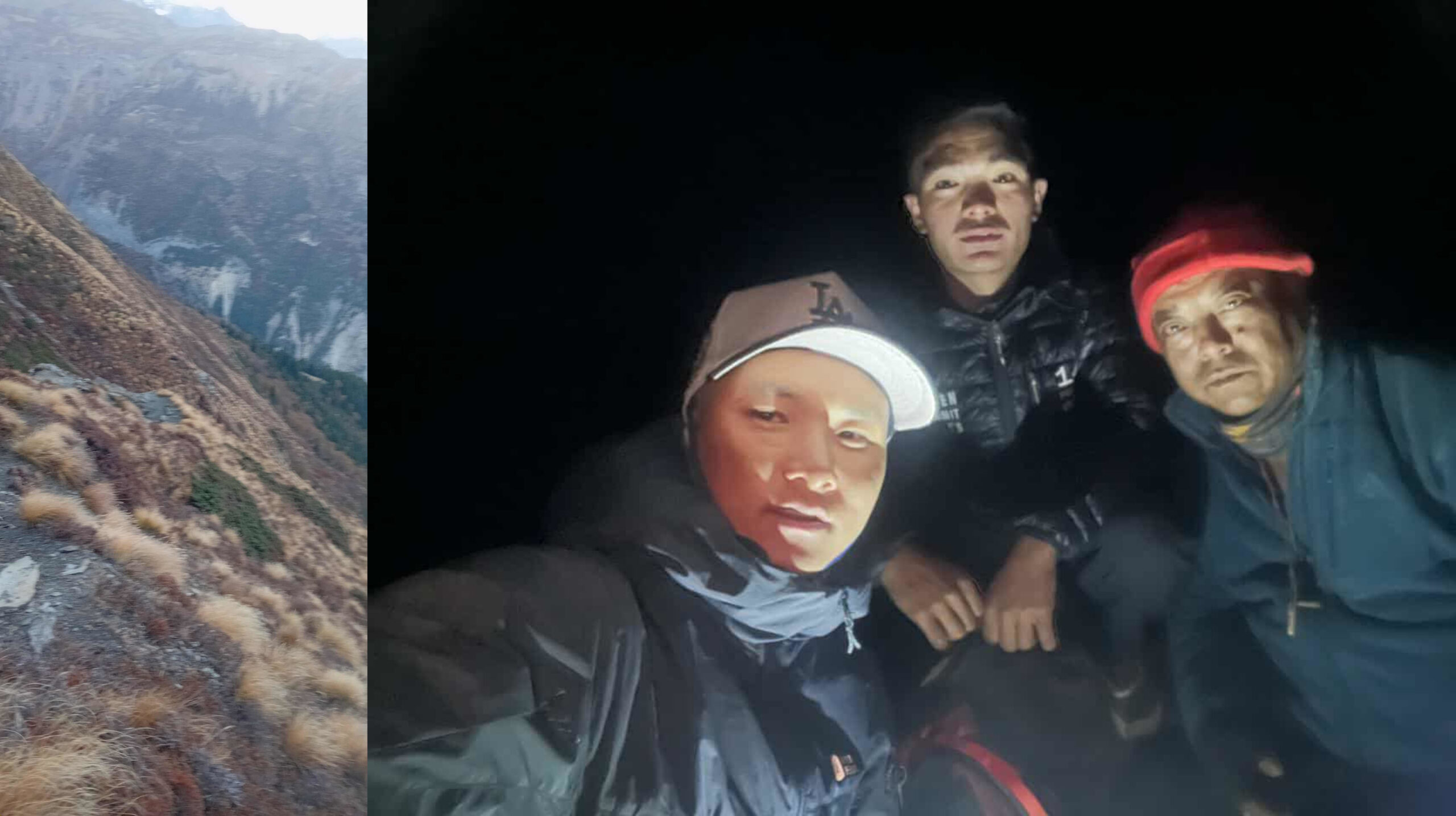 धौलागिरि चक्रीय पदयात्रामा पर्यटक हराएपछि धम्पुस लेकमा खोजी गर्न गएका पथप्रर्दशकको टोली ।